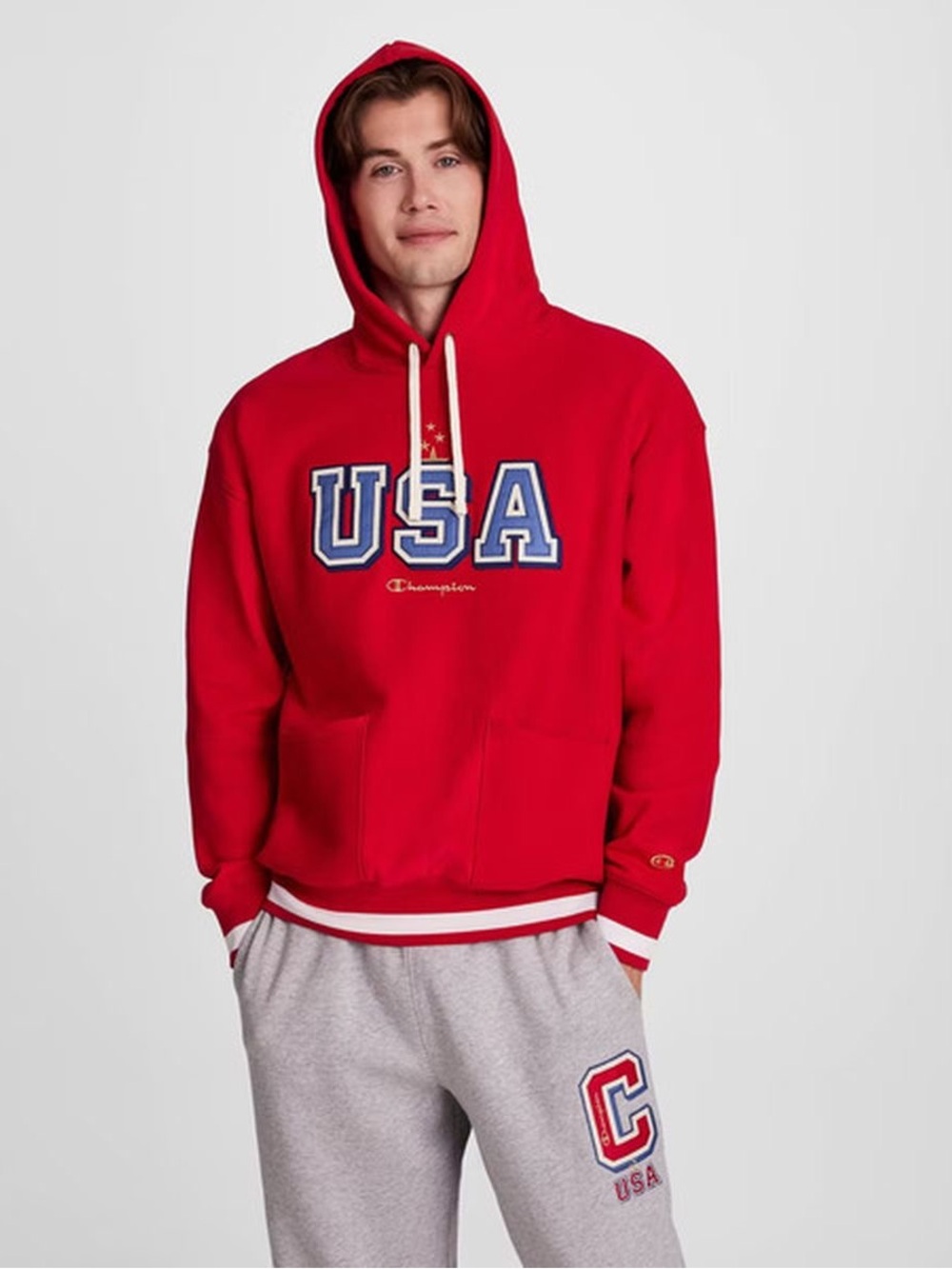 Champion Red Size L Team USA Gold Medal Standard Fit Hooded Pocket Sweatshirt